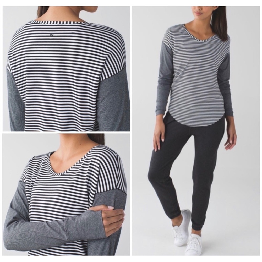 lululemon Weekend Long Sleeve Classic Stripe Black White Contrast Sleeve